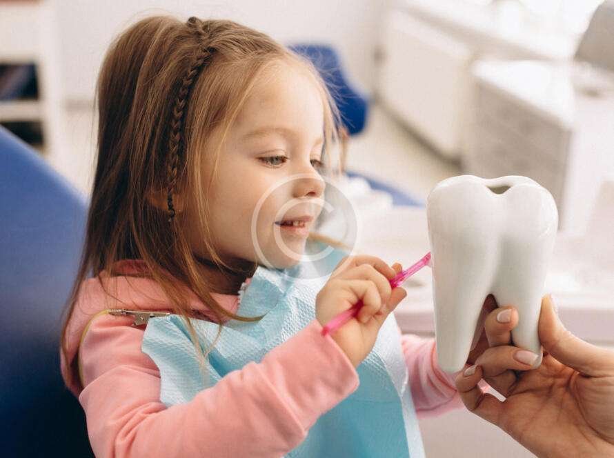 Little girl receiving dental care from a dentist