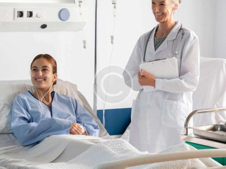 Patient and doctor smiling