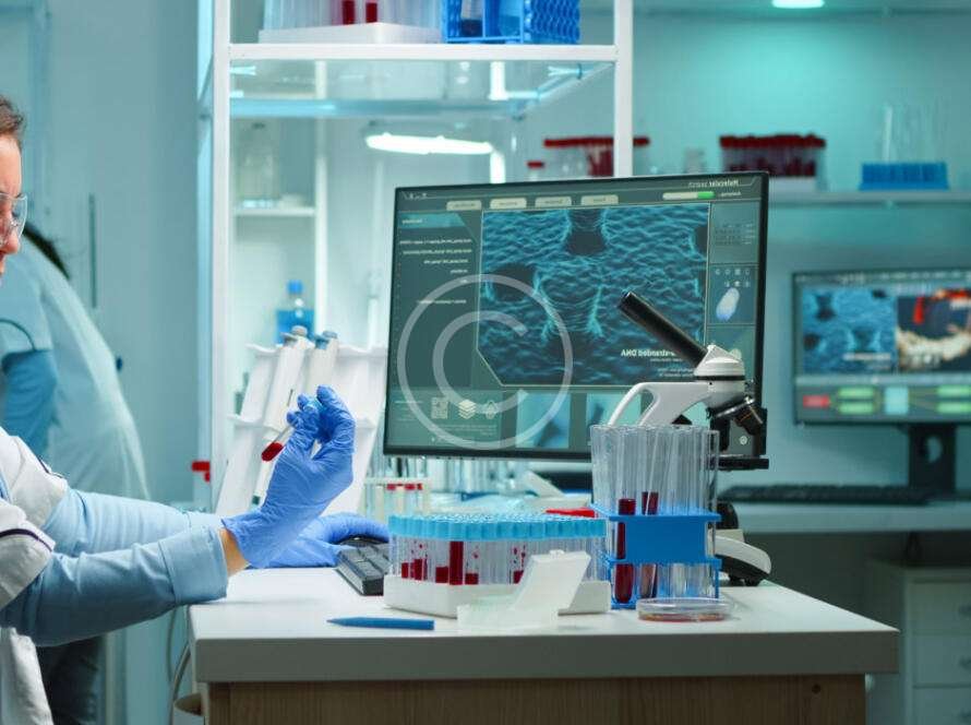 Doctors working in a medical scientific laboratory