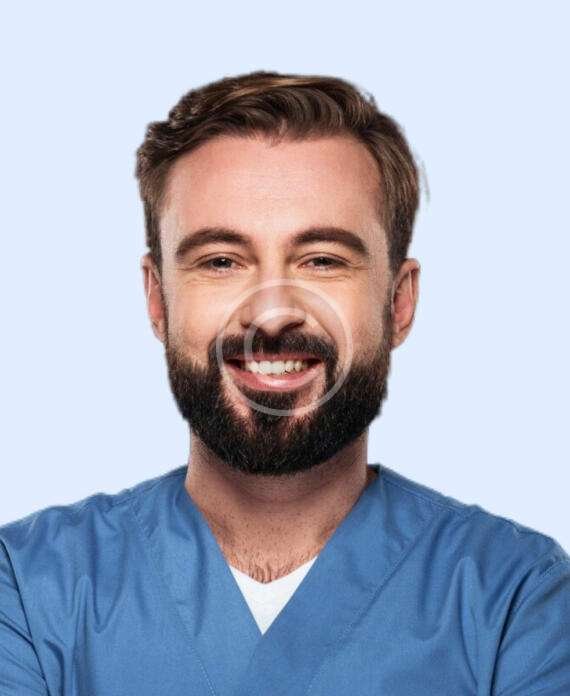 Smiling male doctor with blue shirt