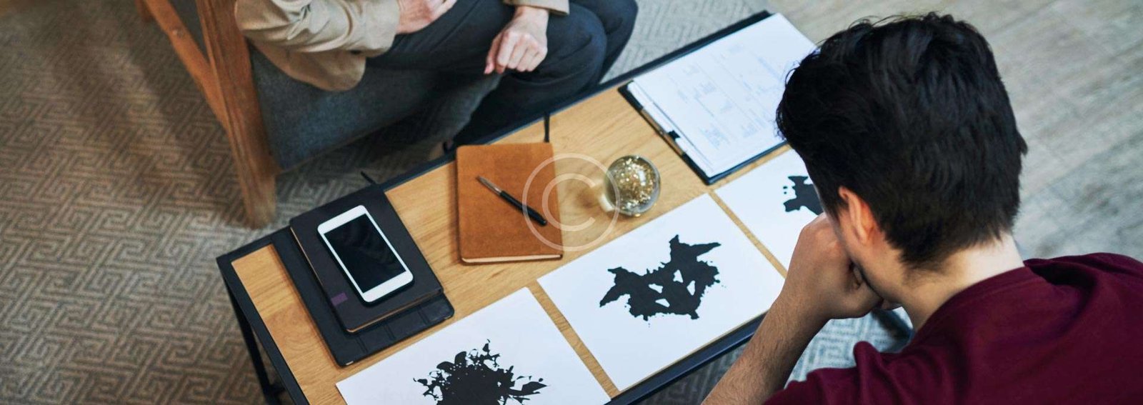 Patient looking at a Rorschach inkblot test