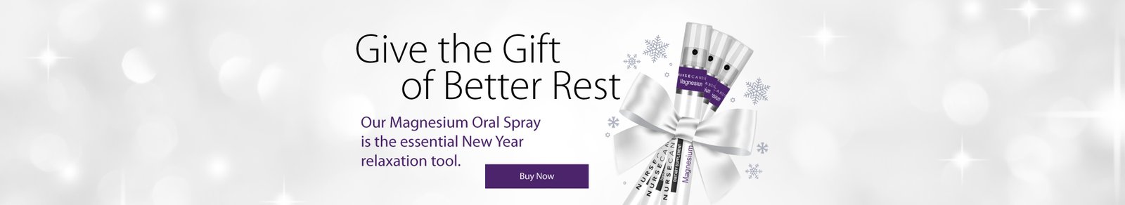 Nurse Candie magnesium spray bottles tied with ribbon and snowflakes