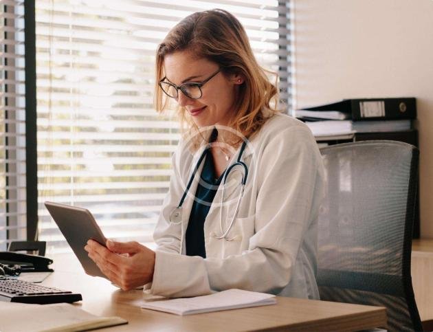 Doctor using tablet